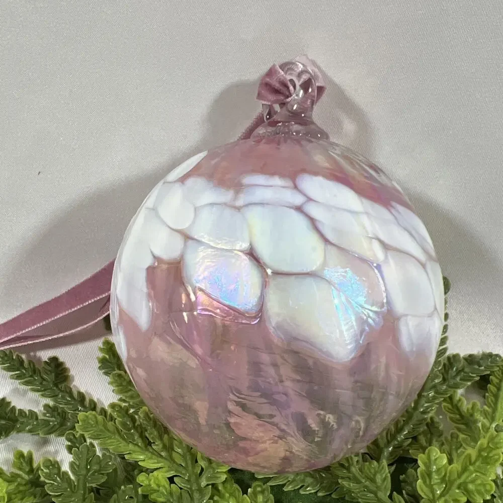 Vintage Mt. St. Helens Glass Ball Hand Blown Glass Christmas Ornament Iridescent